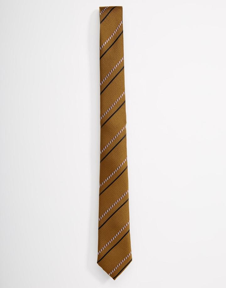 Asos Tie With Ticking Stripe In Camel - Camel