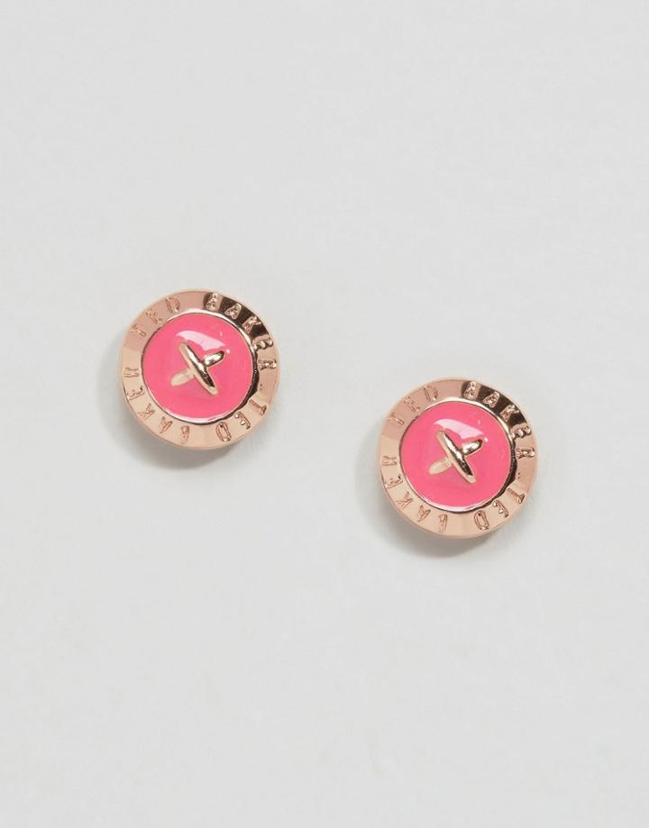 Ted Baker Enamel Mini Button Stud Earrings - Pink