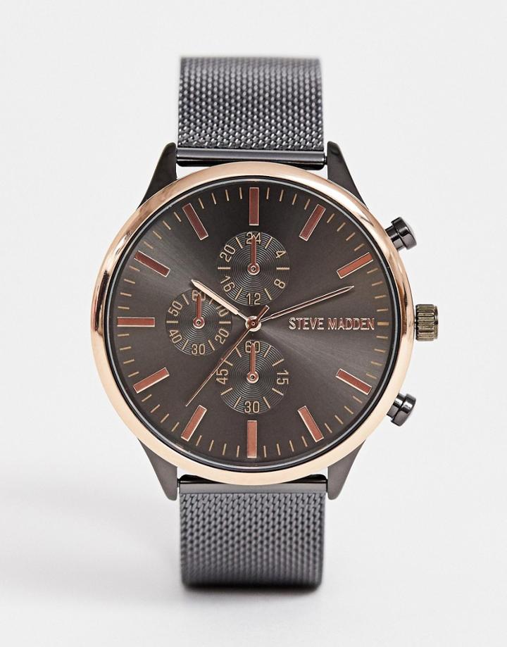 Steve Madden Mens Mesh Watch With Gunmetal Dial - Black