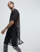 Asos Design Extreme Longline T-shirt In Black Mesh With Side Splits - Black