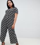 Asos Design Curve Spot And Floral Print Jumpsuit With Short Sleeve - Multi