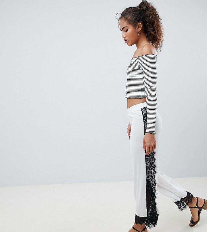 Asos Design Tall Pants With Lace Trim - White