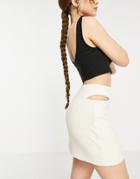 Stradivarius Recycled Polyester Mini Skirt With Split Detail In Beige-neutral