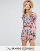 White Cove Tall Allover Printed Cold Shoulder Romper - Multi
