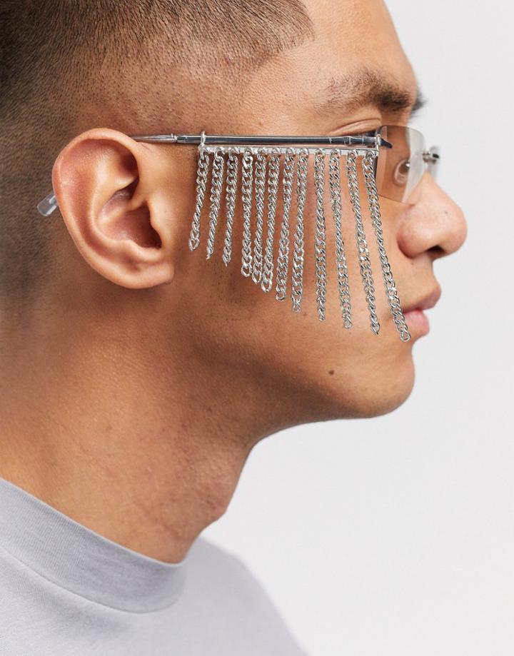 Asos Design Festival Glasses Accessory With Fringing In Silver Tone
