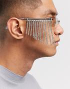 Asos Design Festival Glasses Accessory With Fringing In Silver Tone