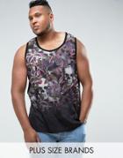 Jacamo Plus Tank With Skull And Floral Print In Black - Black