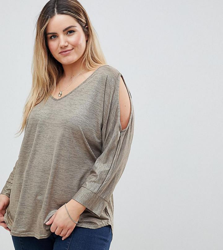 Lovedrobe Glitter Jersey Cold Shoulder Top - Gold