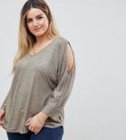 Lovedrobe Glitter Jersey Cold Shoulder Top - Gold