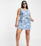 Urban Bliss Plus Tie Waist Denim Dress In Daisy Print-yellow