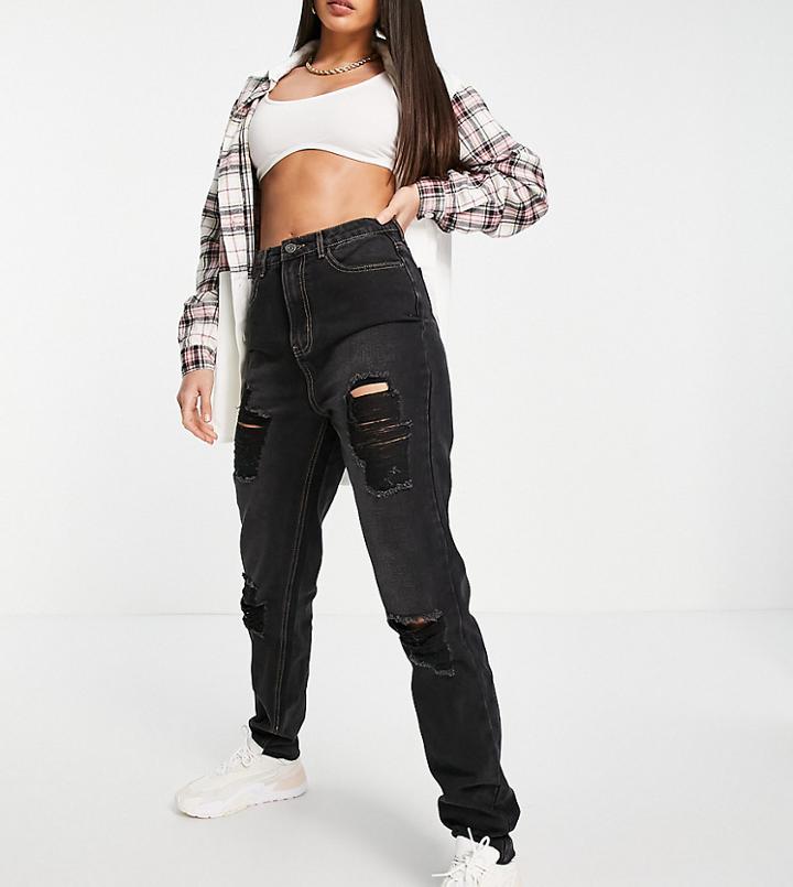 Missguided Tall Mom Jean With Rips In Black
