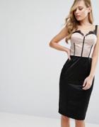 Elise Ryan Eyelash Lace Pencil Dress With Paneled Corset Detail - Multi