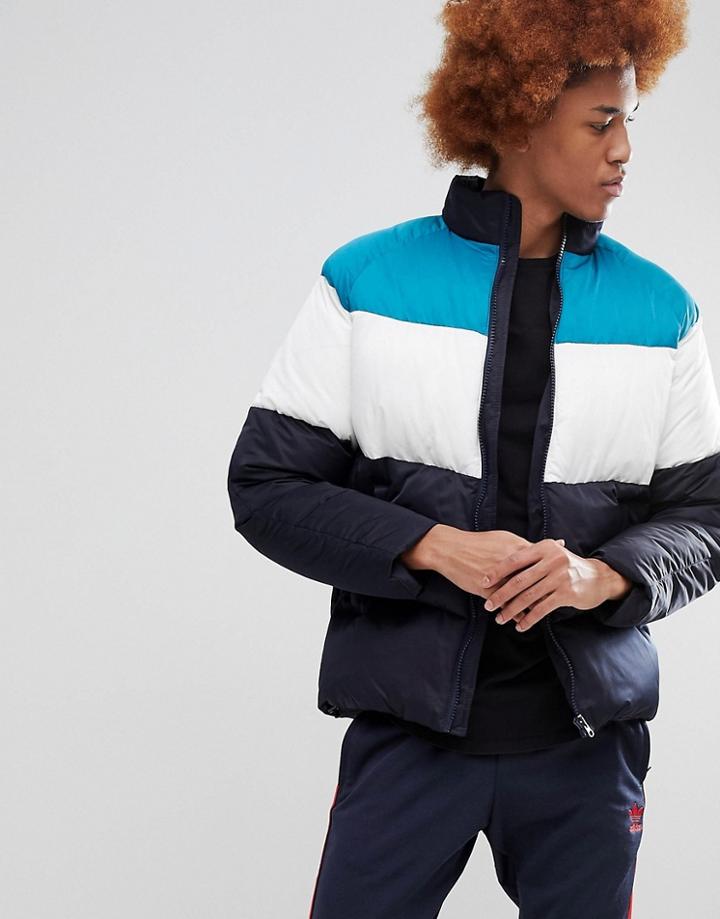 Asos Puffer Jacket In Color Block - Green