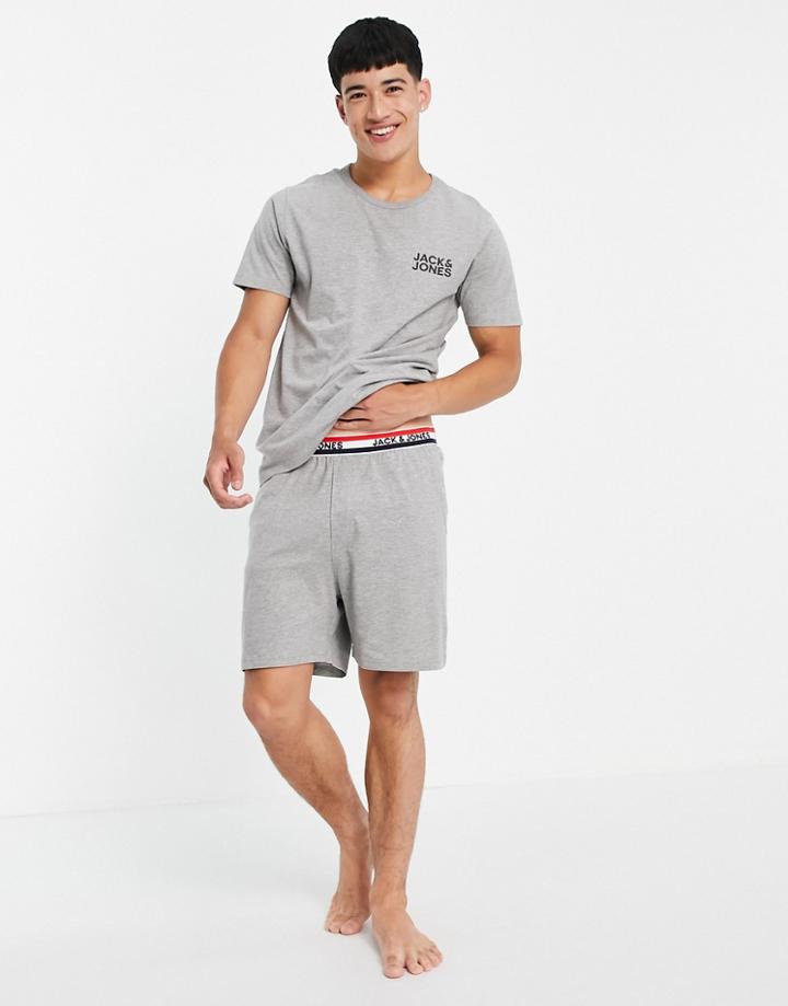Jack & Jones Lounge Short And T-shirt Set In Gray-grey