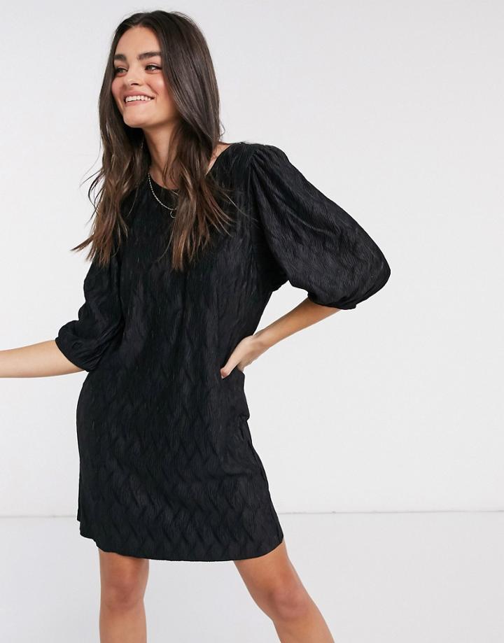 Mango Self Print Dress In Black