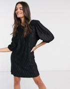 Mango Self Print Dress In Black