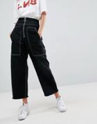 Asos Wide Leg Utility Jean With Big Pockets And Contract Stitch In Black - Black