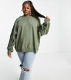 Asos Design Curve Super Oversized Cocoon Sweatshirt With Seam Detail In Khaki-green