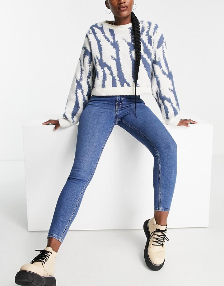 Topshop Jamie Jeans In Mid Blue