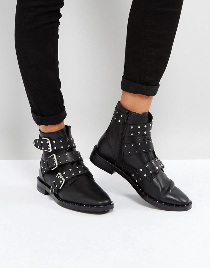 Stradivarius Multi Buckle Ankle Boots - Black