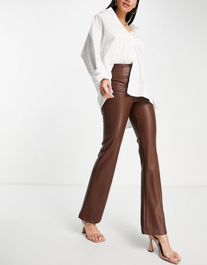 Asos Design Flare Pant In Pu In Chocolate-brown