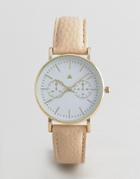 Asos Design Watch In Textured Faux Leather In Mink - Brown