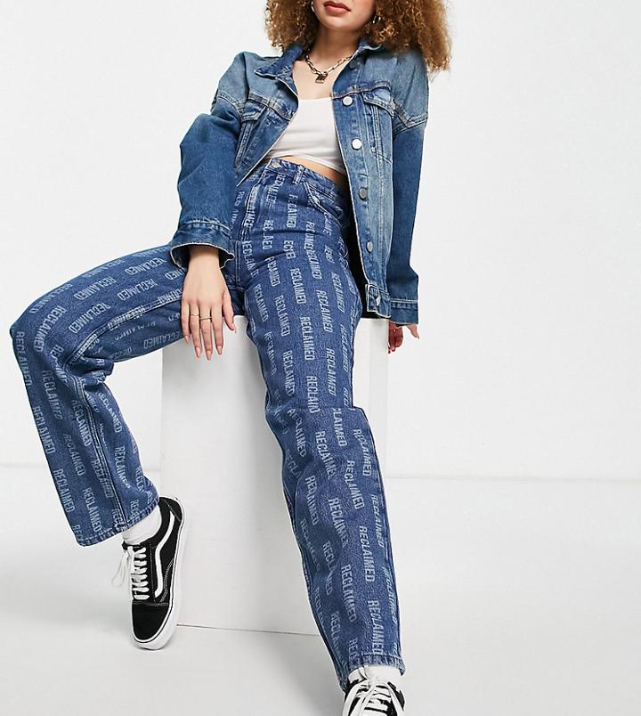 Reclaimed Vintage Inspired 90's Dad Jeans In Monogram Print - Part Of A Set-blues