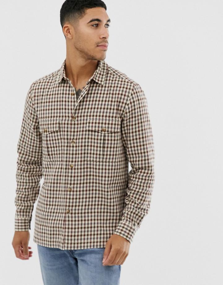 Asos Design Regular Mini Check Shirt In Brown