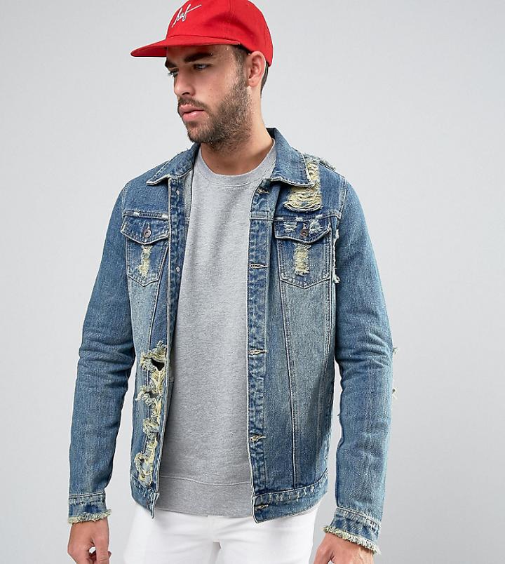 Liquor N Poker Norton Super Distressed Stone Wash Jacket - Blue