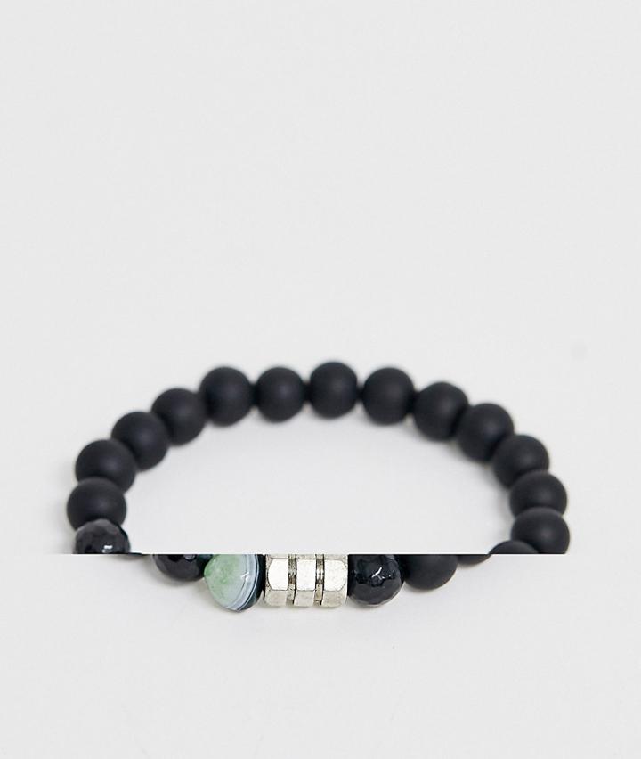 Asos Design Semi Precious Bracelet With Bolt Detail In Black - Black