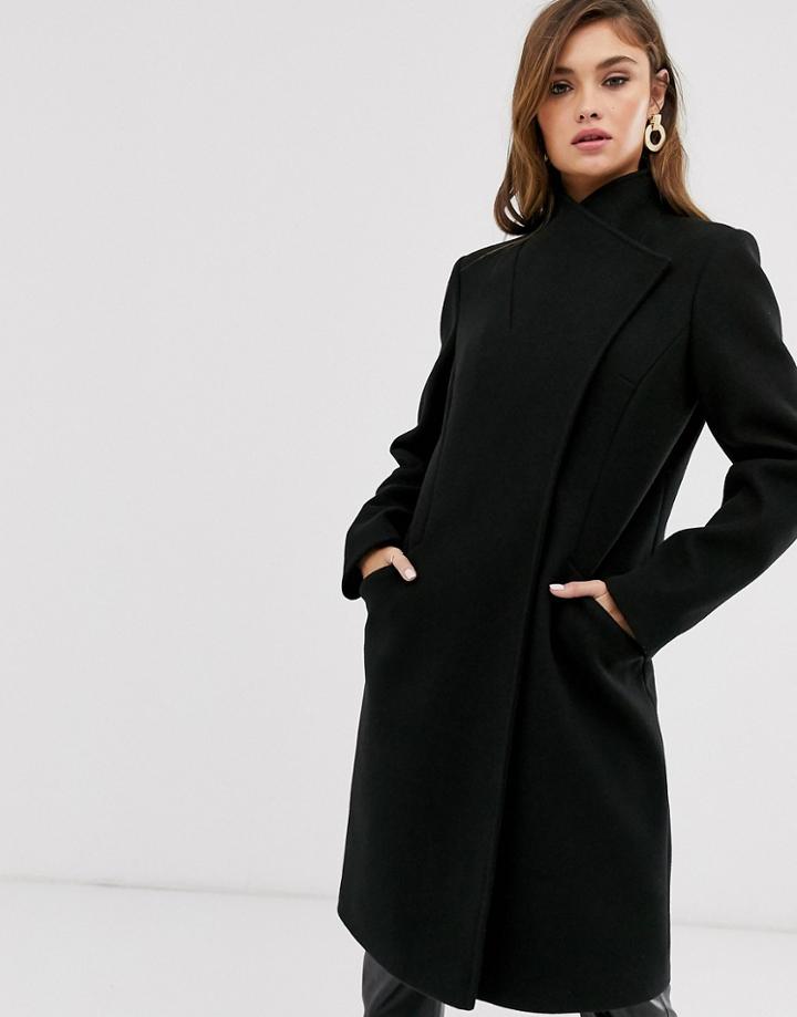 Asos Design Smart Coat With Wrap Front Detail In Black