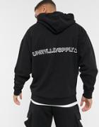 Asos Unrvlld Spply Oversized Hoodie With Back Logo Print-black
