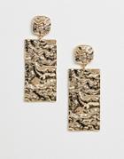 Asos Design Earrings With Molten Stud And Rectangle Drop In Gold Tone - Gold