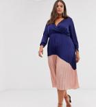 Liquorish Curve Midi Dress With Pleated Color Block Skirt - Navy