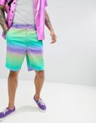 Asos Design Skater Shorts In Rainbow Checkerboard Print - Green