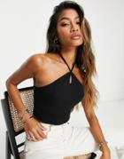 Only Key Hole Halter Neck Top In Black