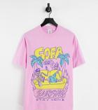 Collusion Oversized Cartoon Print T-shirt In Pink