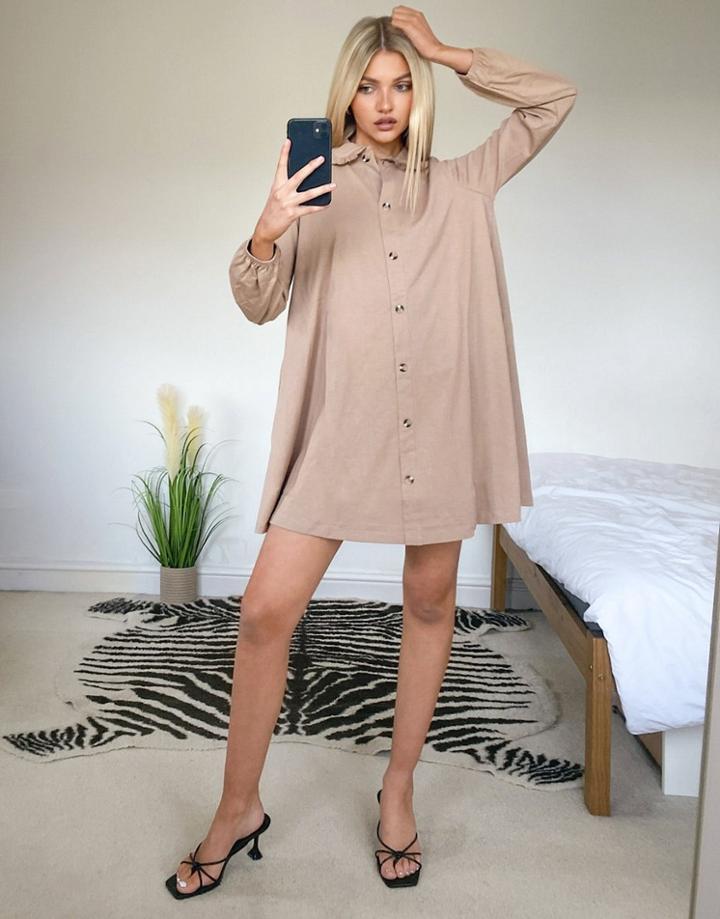 Asos Design Mini Dress With Lace Trim Collar In Praline-brown