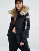 Alpha Industries Polar Bomber Jacket With Faux Fur Hood - Black