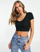Asos Design Fitted V Neck T-shirt In Rib In Black