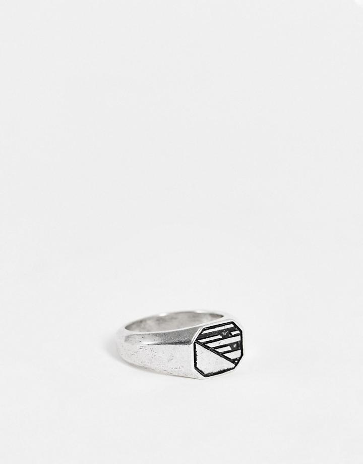 The Status Syndicate Signet Ring With Textured Detail In Silver