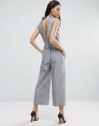Asos Jumpsuit With Shirt Detail And Tie Back - Silver