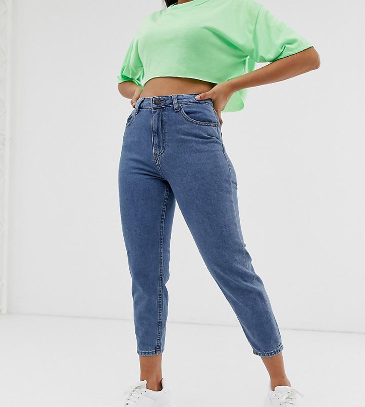 Noisy May Petite Ankle Grazer Mom Jean With Contrast Stitch-blue