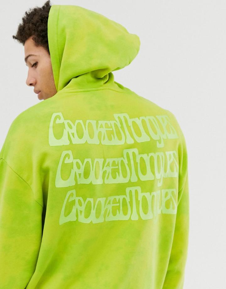 Crooked Tongues Hoodie With Acid Wash-green