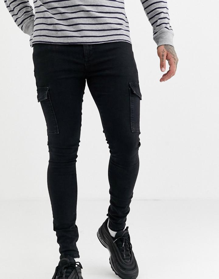 River Island Spray On Cargo Jeans In Black
