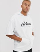 Asos Design Short Sleeve Oversized Hoodie In White With City Print - White