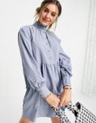 Lola May High Neck Smock Dress In Blue-blues