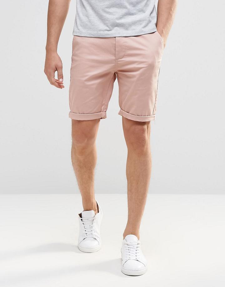 Asos Skinny Chino Shorts In Pink - Mahongony Rose