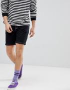 Asos Design Denim Shorts In Slim Black Contrast Stitch - Black