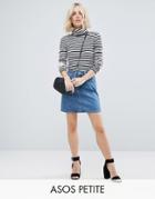 Asos Petite Denim Original High Waisted Skirt In Midwash Blue - Blue